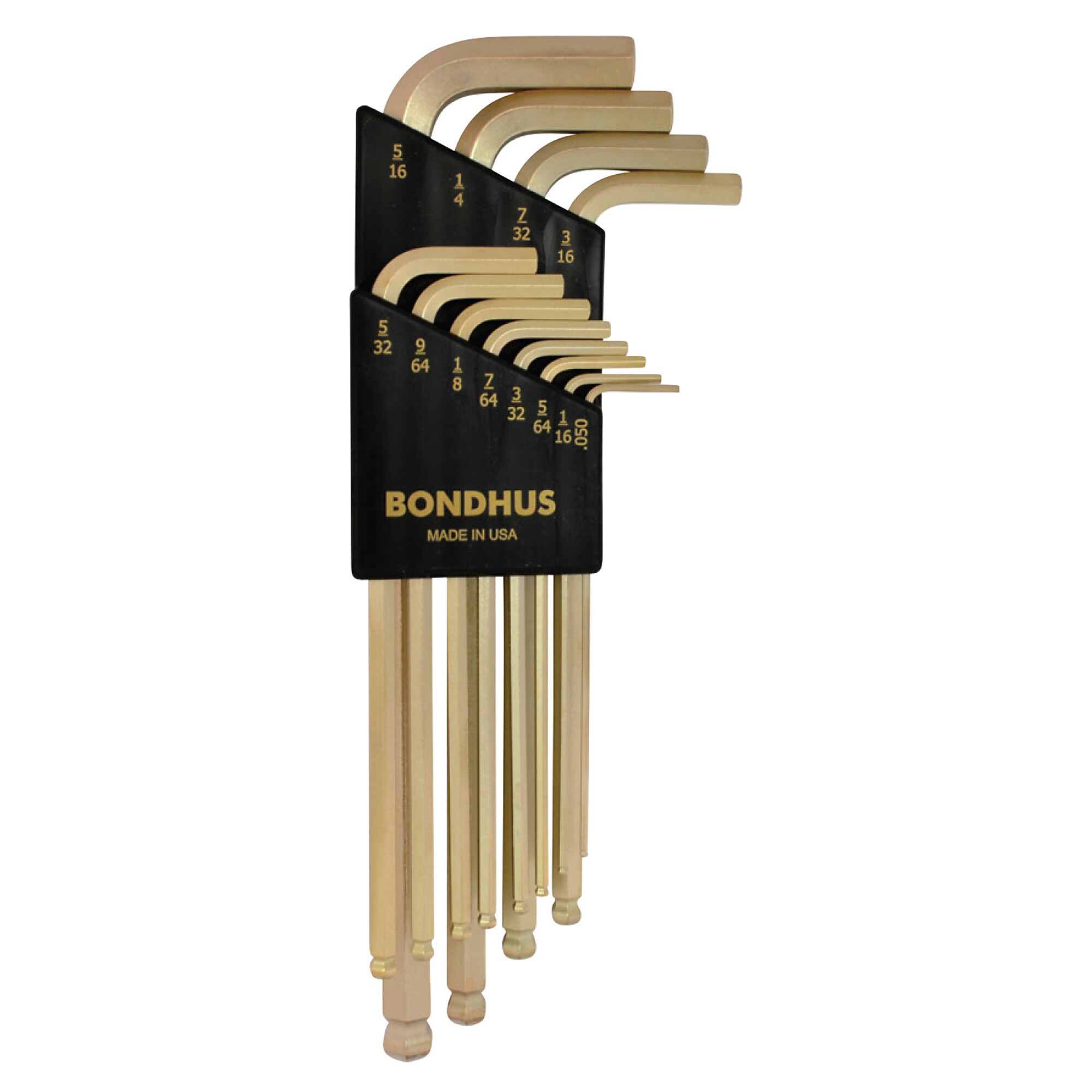 Bondhus Ball End L-wrench Set of 12 with GoldGuard Finish, .050-5/16", Model 37936